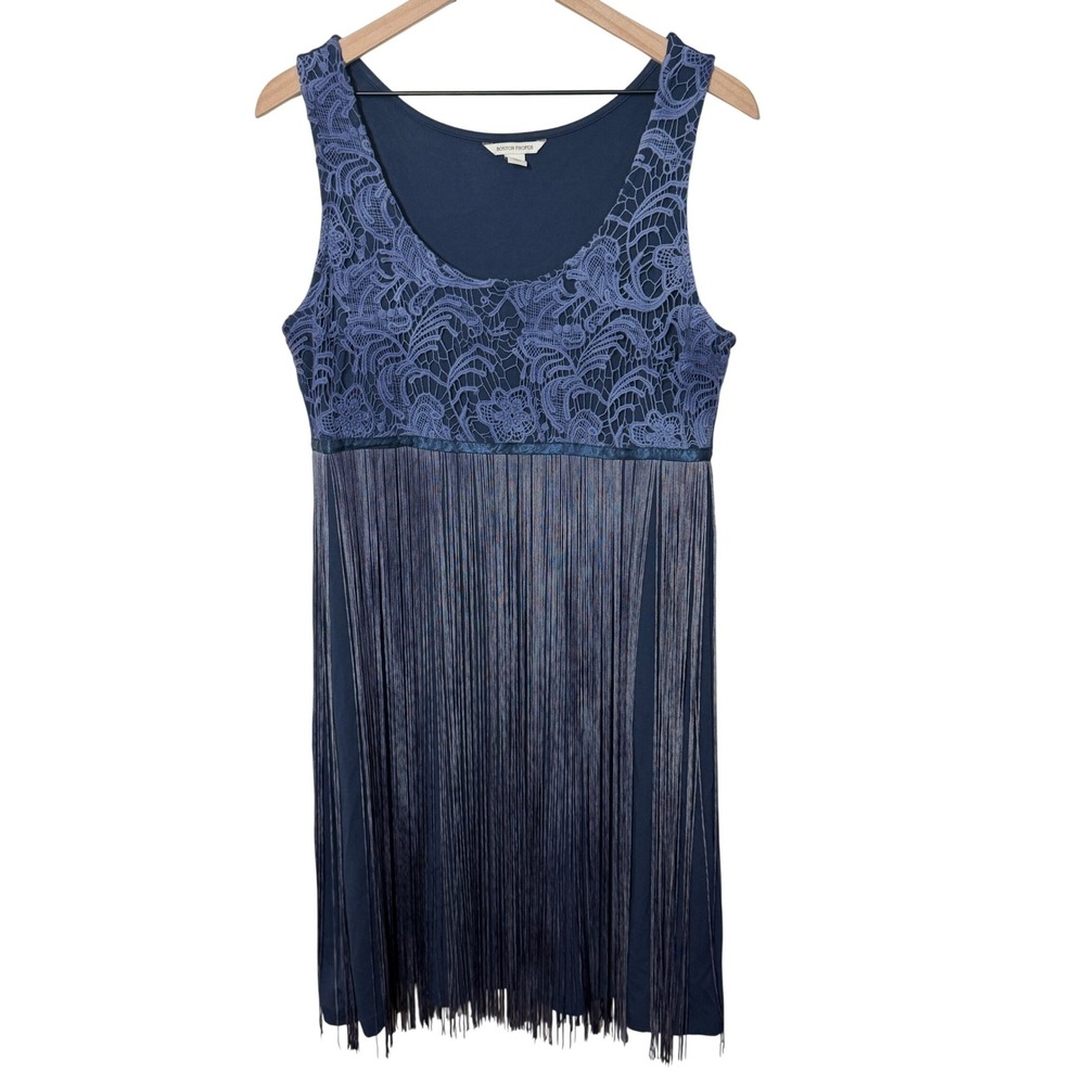 Boston Proper Navy Lace Fringe Sleeveless Dress Size‎ 14 Flapper Party Boho